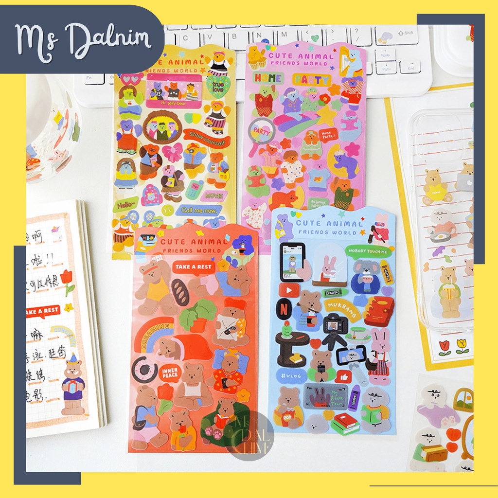 

[Ms Dalnim] Stiker Aesthetic Korea Lucu Cute Animal Bear (4 lembar) Hewan Beruang Deco Sticker Happy Netflix Friends / Dekorasi Journal Jurnal Diary Bujo Photocard PC Holder Decor HP Kpop Toploader Cahol Jepang Kawaii DIY Planner Scrapbook Craft [ST127]