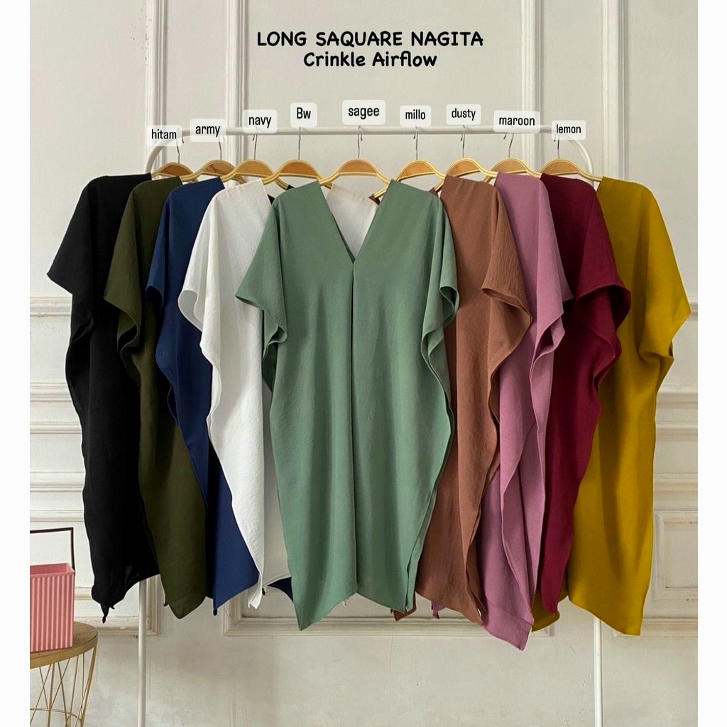 TERMURAH NAGITA LONG SQUARE CRINKLE AIRFLOW TOP ATASAN BLOUSE WANITA