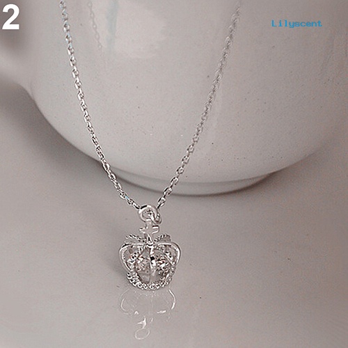Ls Elegan Wanita Mahkota Shiny CZ Cubic Zirconia Charm Pendant Klavikula Kalung