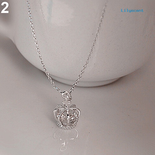 Ls Elegan Wanita Mahkota Shiny CZ Cubic Zirconia Charm Pendant Klavikula Kalung