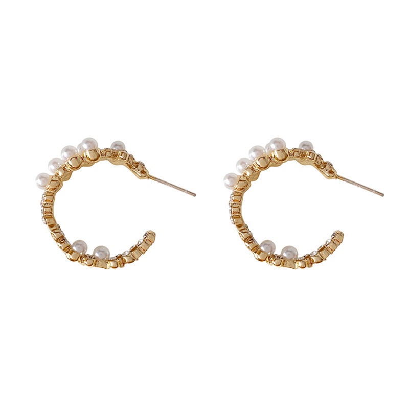 Mutiara Buatan Elegan Luka Logam Twist Hoop Earrings Baru Fashion Perhiasan Pesta Aksesoris Manis Untuk Wanita