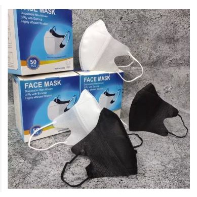 MASKER DUCKBILL PUTIH / HITAM 3D 3ply ISI 50pcs Setara Mouson Alkindo ( NON BOX )