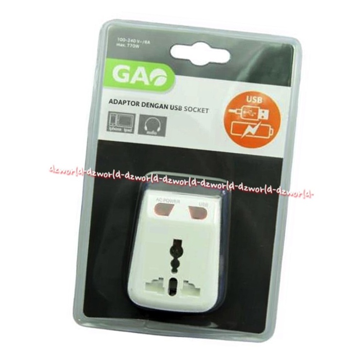 Gao Travel Adaptor Dengan Charger Usb Socket Dilengkapi Lampu Indikator Gao Kontak Adaptor Travel Travelling Warna Putih