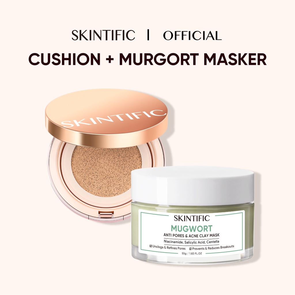 SKINTIFIC Cover All Perfect Air Cushion +Mugwort Mask Acne Clay Mask 55g - High Coverage Foundation 24H Long-lasting SPF35 PA++++