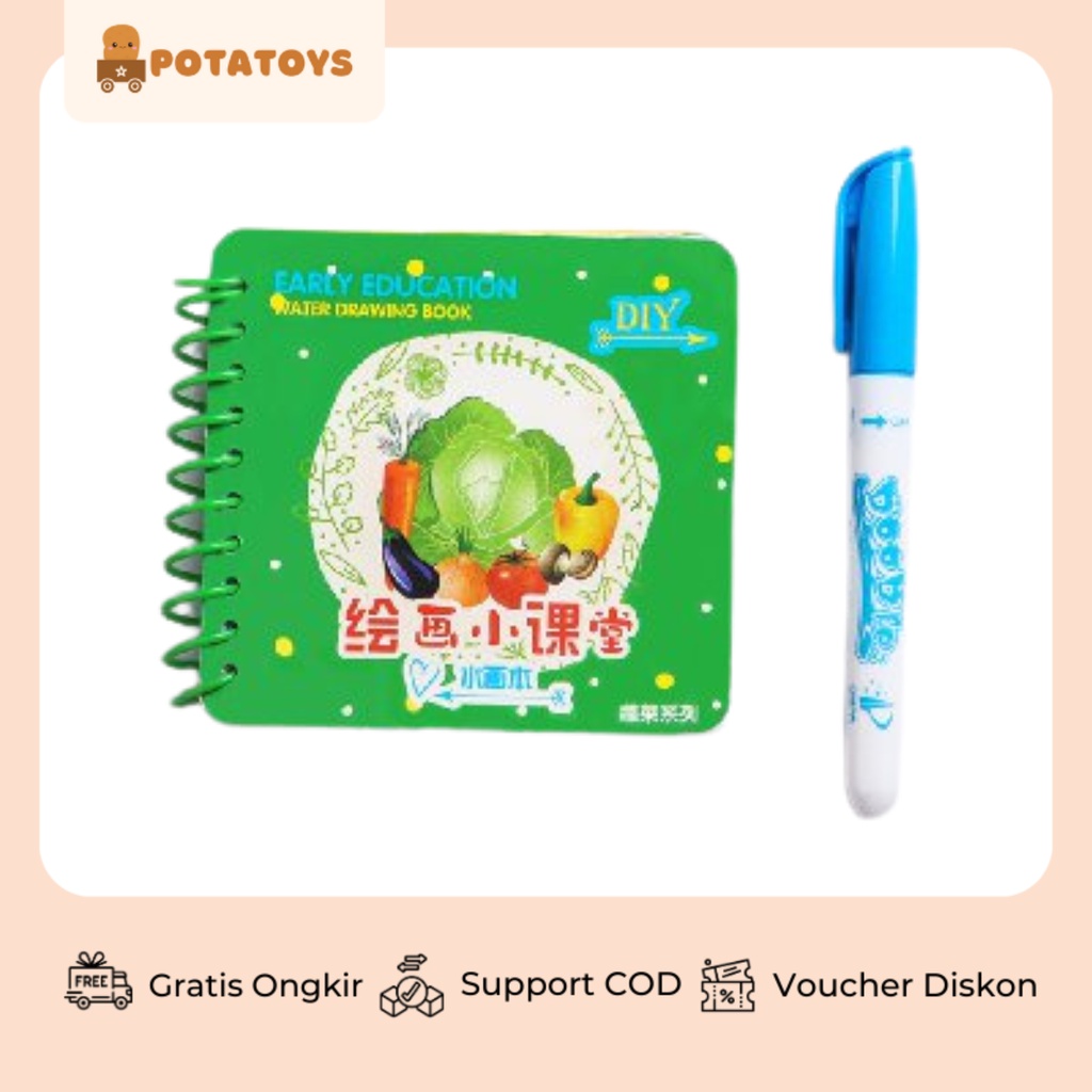 [ Potatoys ] Mini Water Drawing Book / Water Doodle Book / Mainan anak water doodle kecil buku spiral/ magic water book