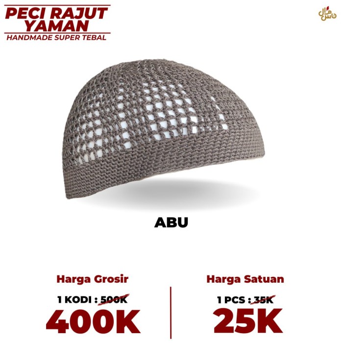 KOPIAH PECI RAJUT TEBAL POLOS PECI HAJI DAN UMROH MOTIF YAMAN
