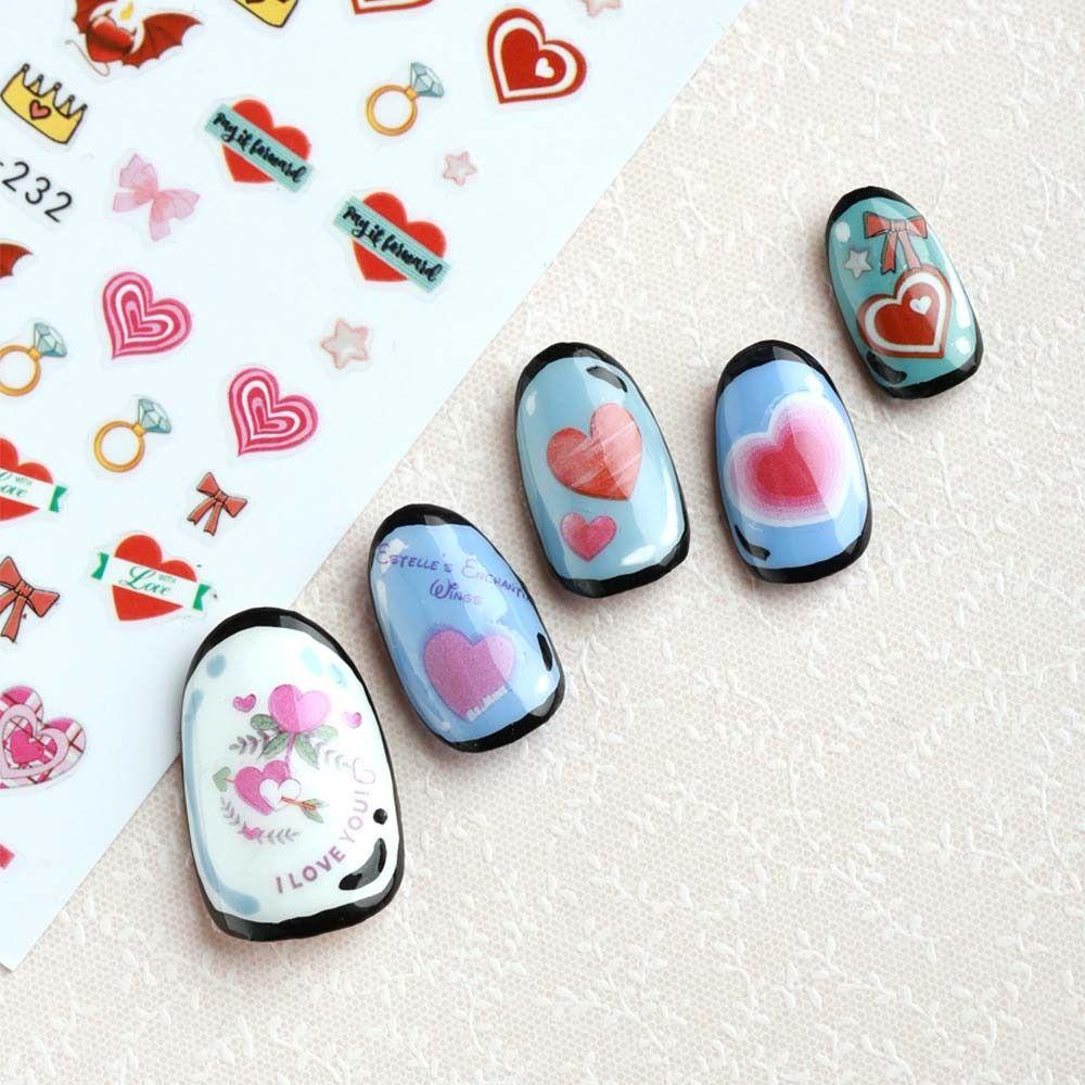 AUGUSTINA Agustina Stiker Kuku Hati Wanita Valentine Day Nail Art Love Heart Ikatan Simpul Nail Art Dekorasi