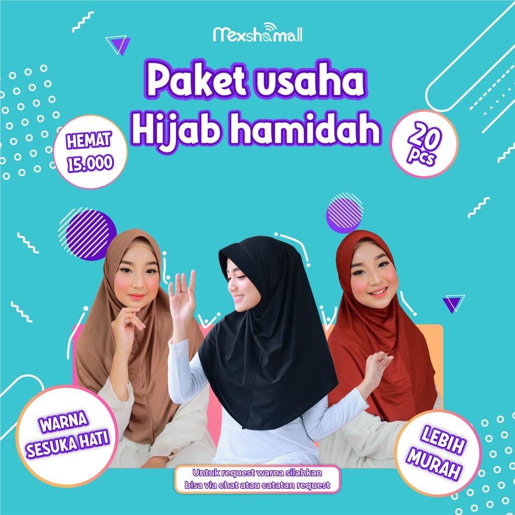 Paket Usaha Jilbab Bergo Instan Hamidah Jersey Premium By Shamira 20 Pcs