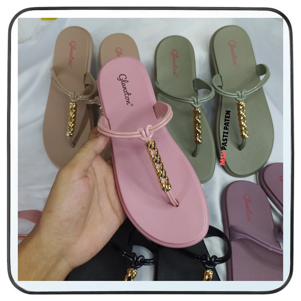 Glanzton 1912 Sandal Flat Jelly Wanita Dewasa Sandal Teplek Import