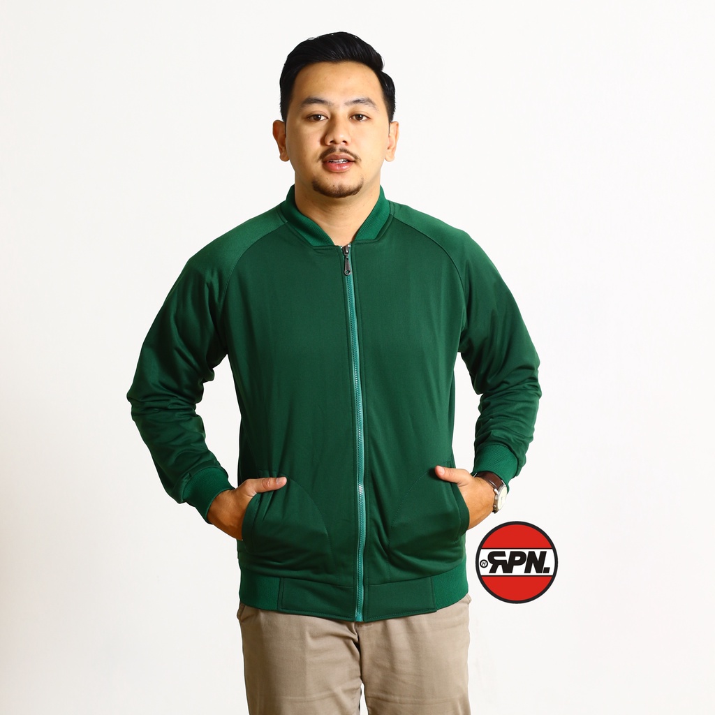 jaket varsity bomber semi formal hijau botol bahan tidak panas unisex