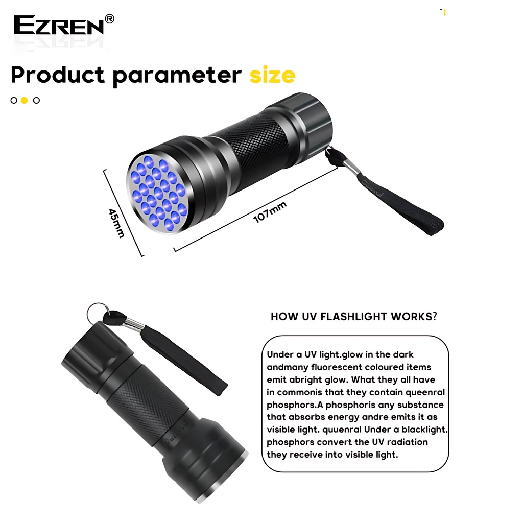 Ezren EZ-0482 Senter Lampu UV Ultraviolet 21 LED Money Detector