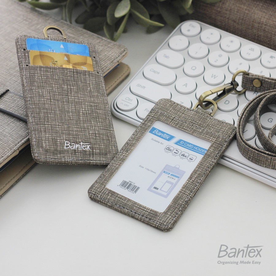 Bantex Name Tag ID Card Holder Kulit BEIGE 8869 03 Tali lanyard / Pcs