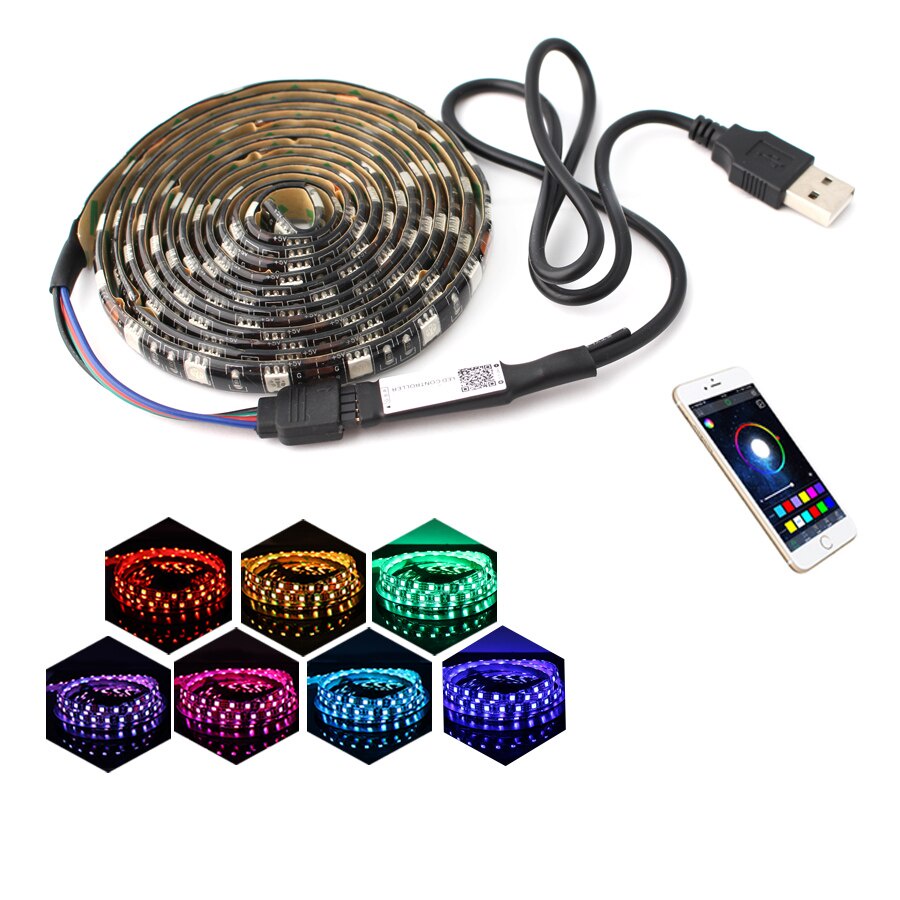 LED Strip RGB Waterproof 5050 Lampu Hias Strip Rgb 100cm with Controller USB 5V