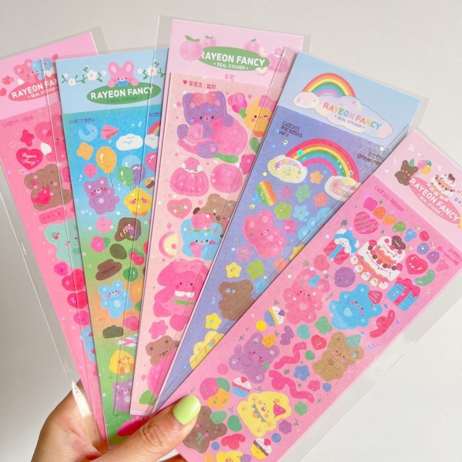 

Rayeon Fancy Cute Glitter Sticker Bear Pink Stiker Imut Girl Pelangi