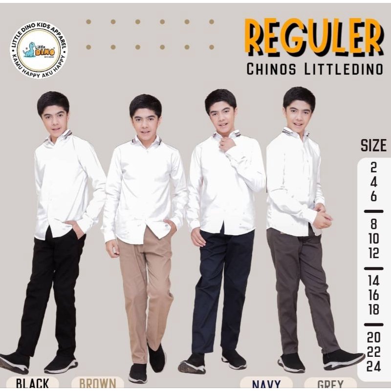 Celana Chino Reguler Litte Dino 6-12 Tahun ICelana Panjang Anak Unisex