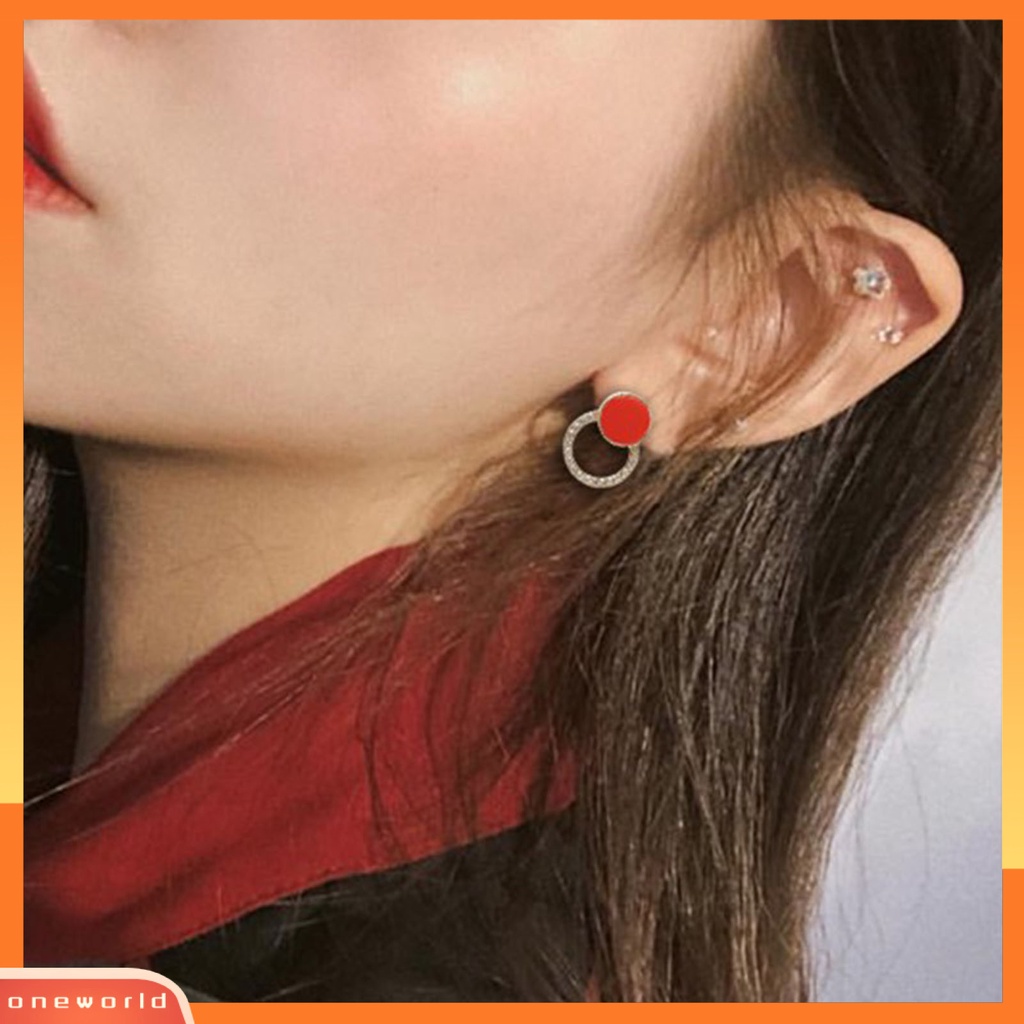 {oneworld} 1pasang Anting Lady Bulat Berlian Imitasi Asimetris Hollow Out Stud Earrings Untuk Hadiah