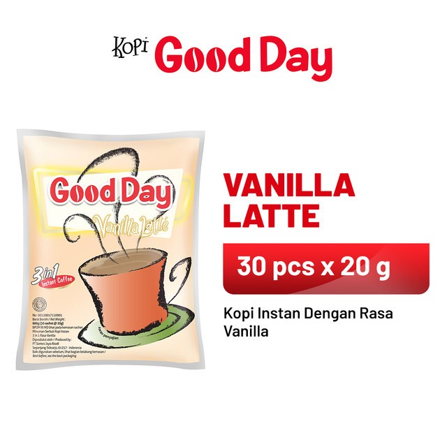

Terlaris ✨ - GOOD DAY Vanilla Latte 1 Bag (30 x 20 gr) 2.1.23