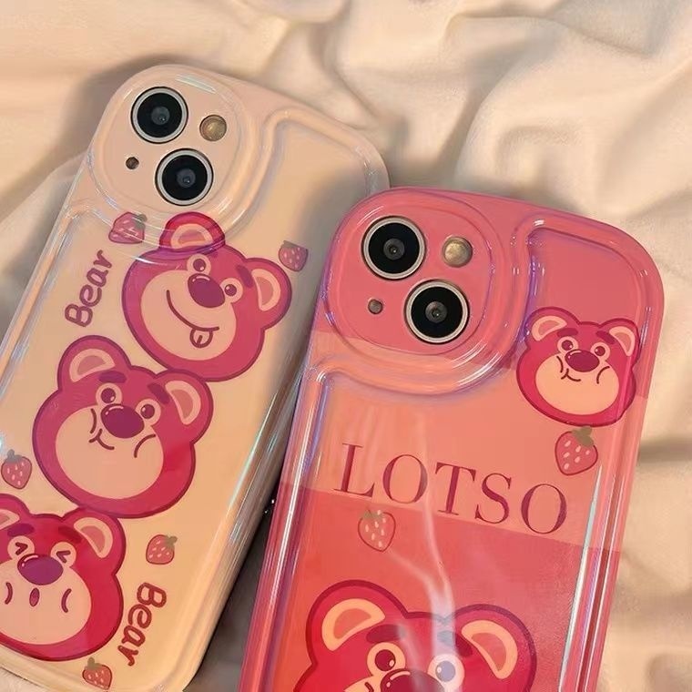 IPHONE Casing Ponsel Desain Beruang Strawberry Kartun Lucu Timbul Kompatibel Dengan Iphone12 13 14 11 Pro Max X Xs Max Xr Ddrf