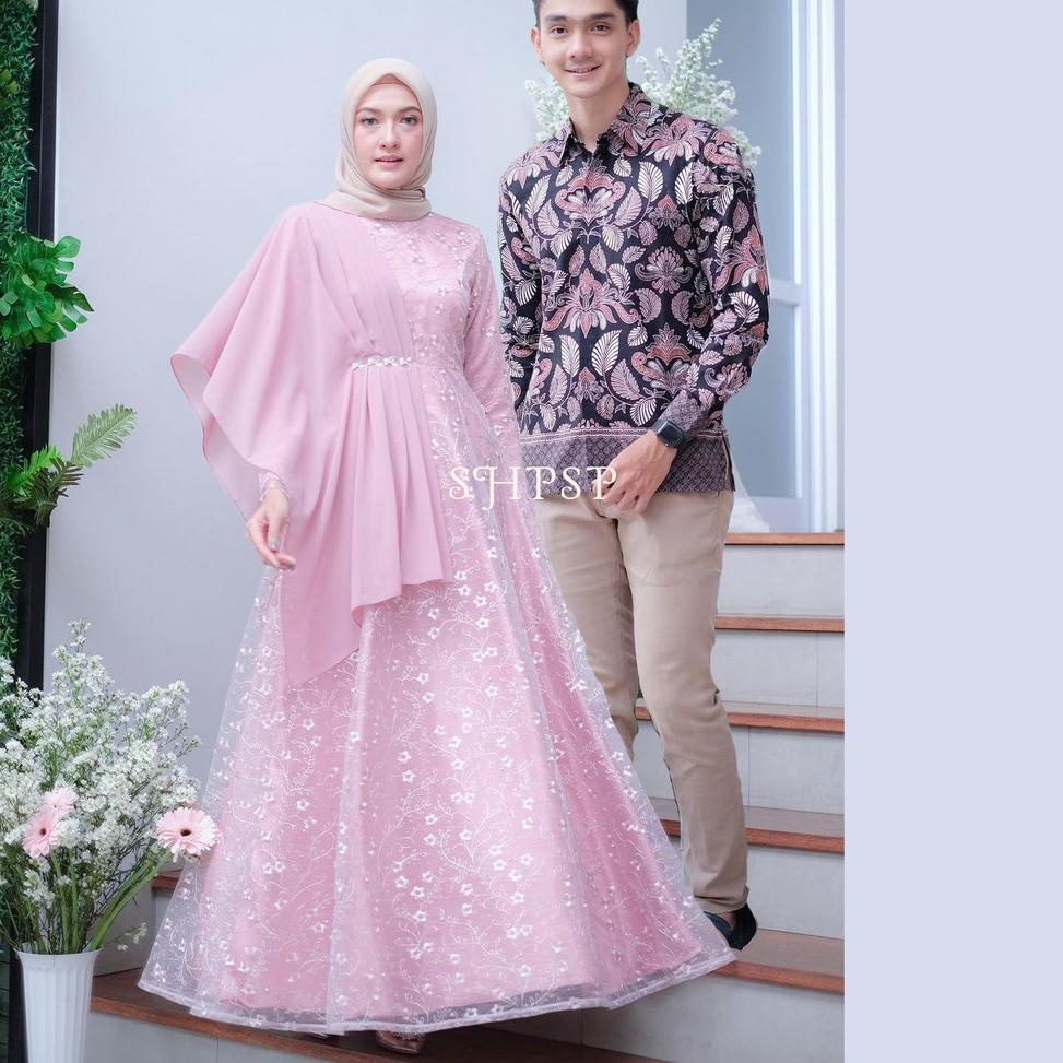 Sale SHOPASHOP SOLO Batik Couple Rayya Tulle mutiara kombinasi ceruty payet & kemeja batik