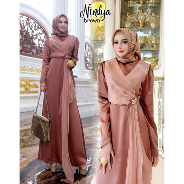 Nindya Maxy, GAMIS LEBARAN CANTIK MODIS KEKINIAN FIT XXL LD 110 BAHAN MAXMARA VELVET MIX ORGANZA DOVE TERMURAH OOTD