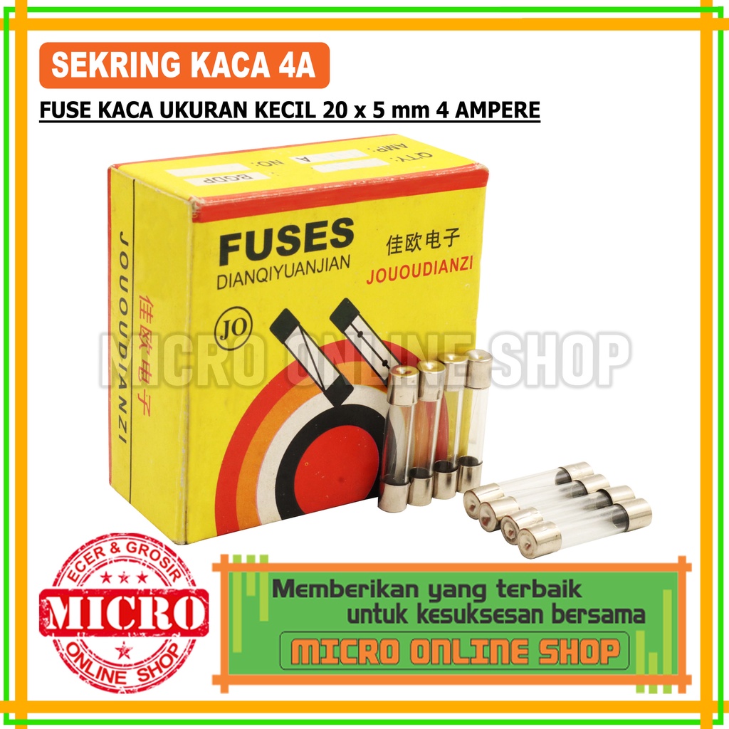 PAKET 10 PCS Fuse 4 Ampere Kecil / Sekering Kaca 4 A Kecil / Fuse Glass Kecil / Sekring Kaca Kecil