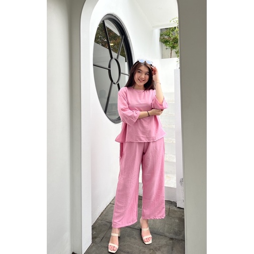 JOSHIN Viza Oneset Oblong Neck Crinkle Poly | Setelan Wanita Oblong Lengan Panjang