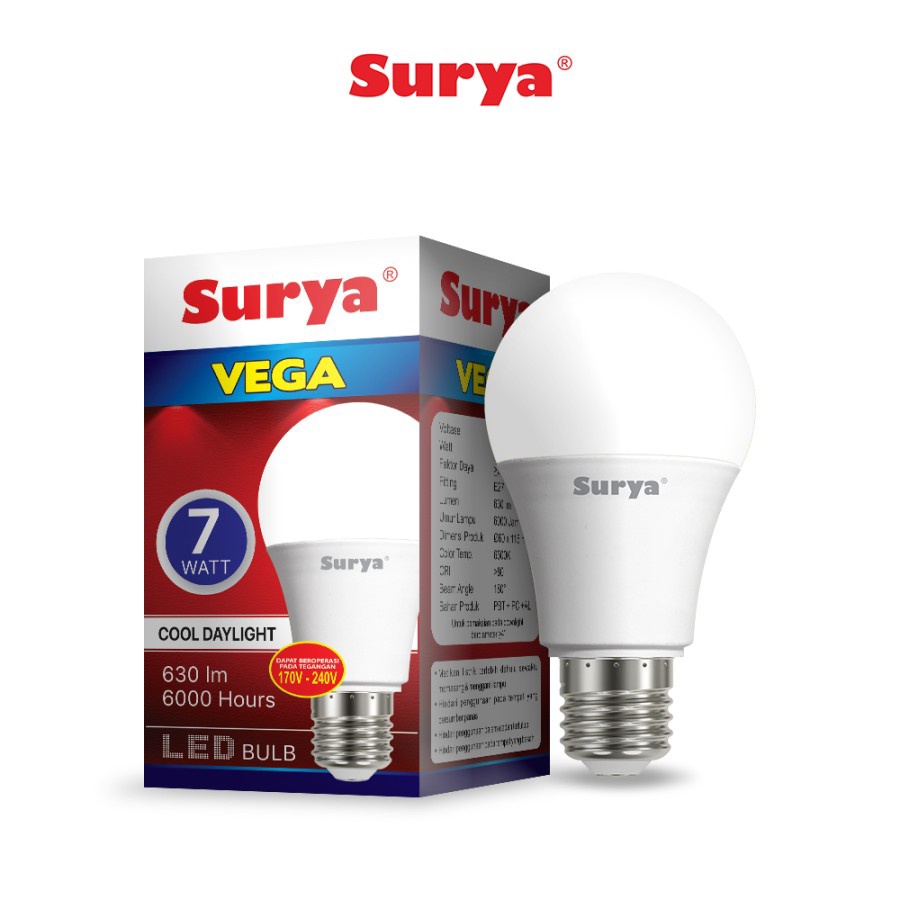 Lampu Led Bulb Surya Vega 7 Watt Cool Day Light Putih SNI Original