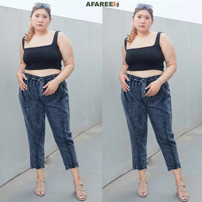 AFAREEN - Baggy Jeans Karin Jumbo Baggypants Jeans Pinggang Karet Kolor Premium BB 65-90 Kg