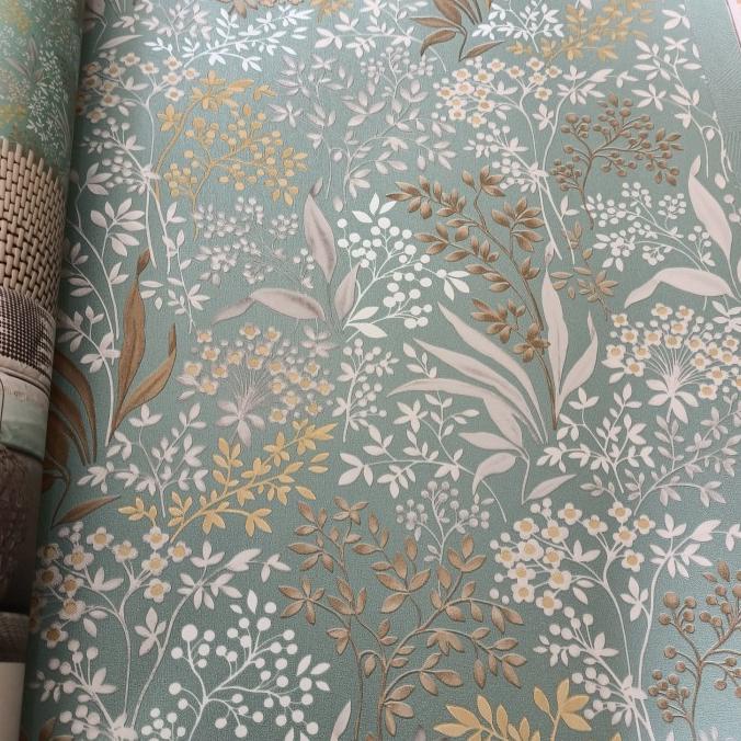 wallpaper Korea motif bunga vintage hijau cream TERMURAH