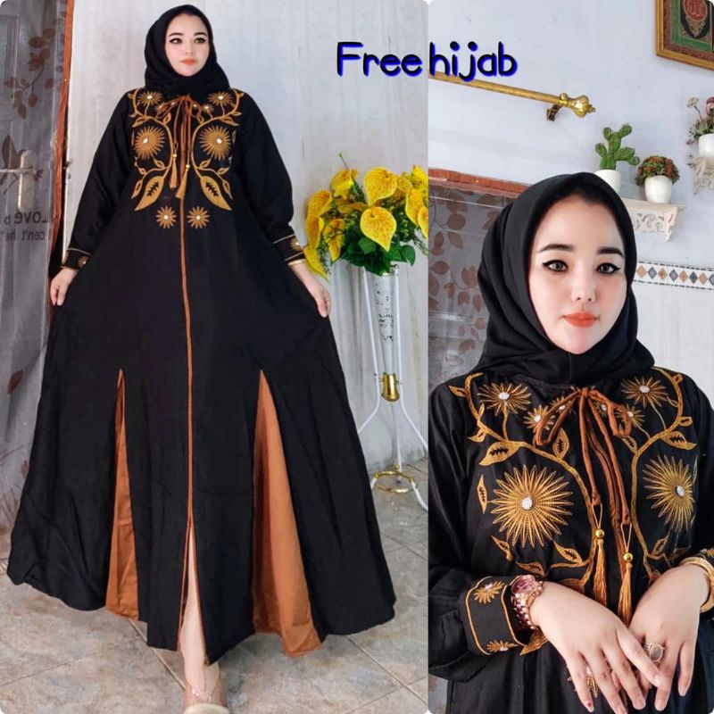 Gamis Hikmat KW Viral bordir Terbaru Free hijab segi4 Bordir