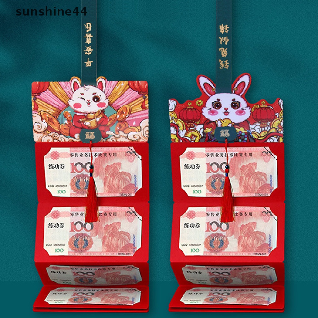 Sunshine Maskot Imlek Zodiak Kartun Kelinci Merah Packet 3D Lipat Amplop Merah Festival Musim Semi Hongbao Dekorasi Pesta Ulang Tahun.