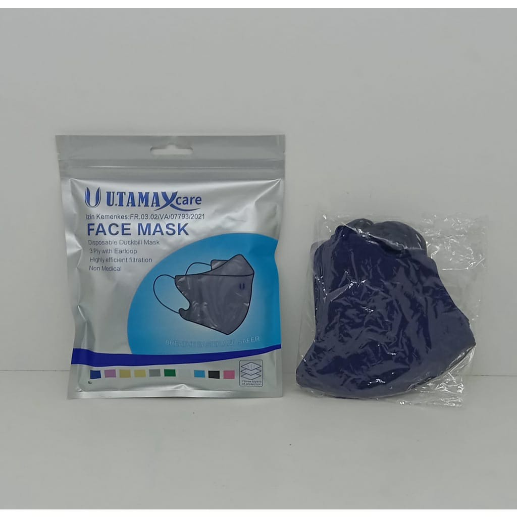 Masker Duckbill Utama izin Kemenkes RI isi 10 Pcs/Pack Emboss U Premium Dewasa Import Anti Virus 3Ply With Earloop Disposable mask