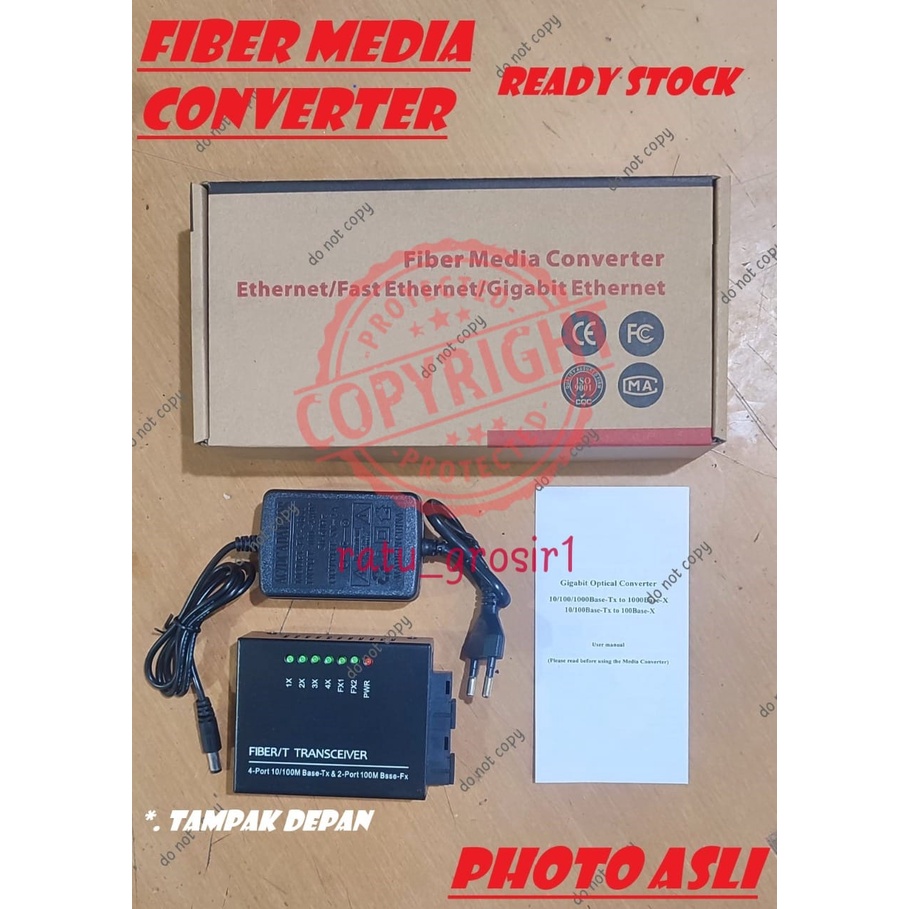 Media Converter 2 Port 2 Fiber SC A &amp; B 4 RJ45 Fiber Optic 10/100 Mbps