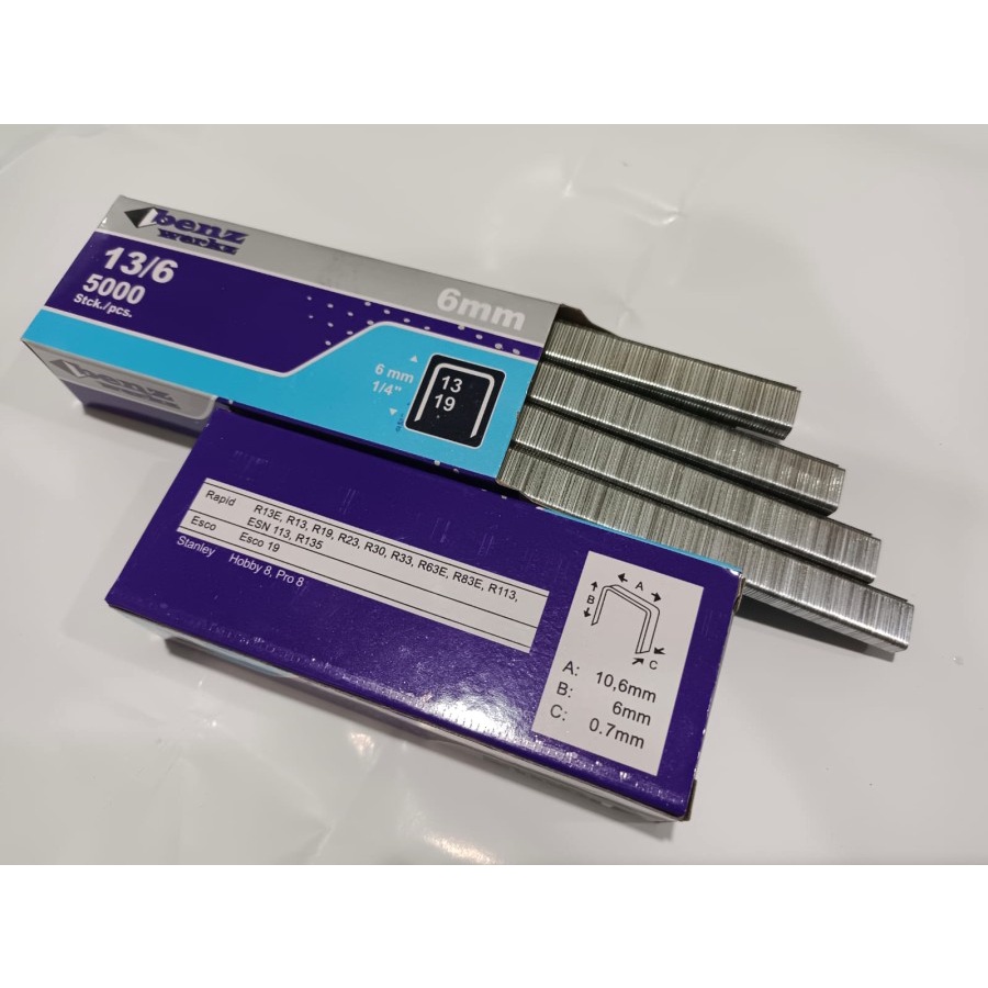 

Benz Refill Staples Paku Tembak Bentuk U 13/6 6mm / Isi Steples Gun Tacker Model R23 13/6 6 mm