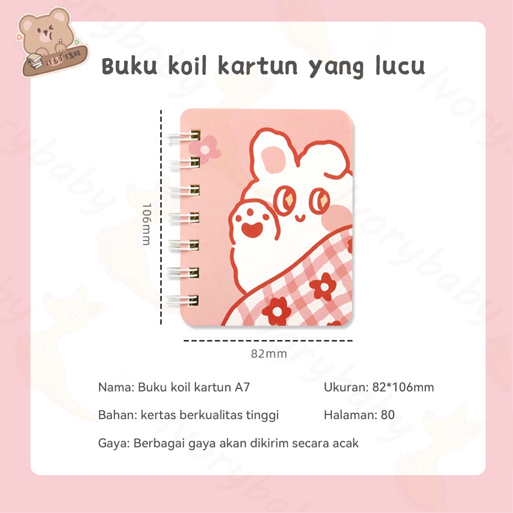 Ivorybaby Buku catatan kecil A7 Notebook ring motif Buku catatan memo ring Buku tulis ring