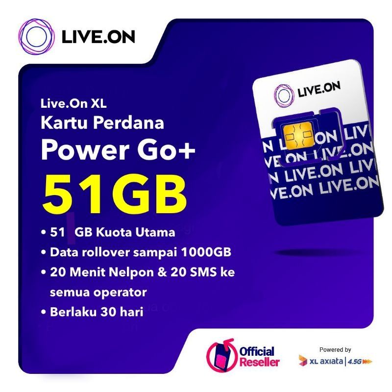 Kartu Perdana live.On XL 51GB Full/Bisa Request Langsung Pake