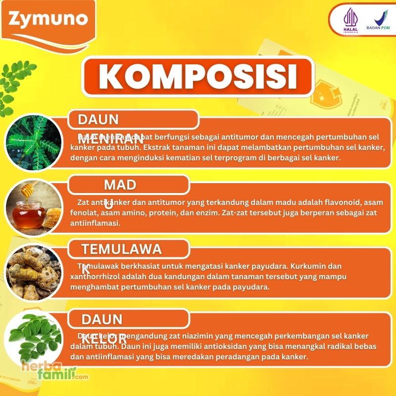 ZYMUNO - Vitamin Herbal Cegah Kanker Tingkatkan Daya Tahan Tubuh Imun Jaga Kesehatan Tubuh Cegah Flu Demam Batuk Masalah Pencernaan Bantu Percepat Penyembuhan Penyakit Booster Imun Isi 200ml