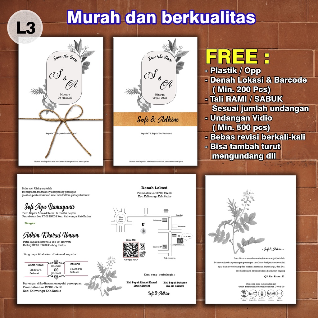 

undangan pernikahan model tali rami dan sabuk