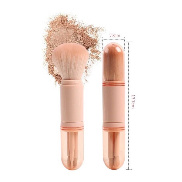 Makeup Brush Set 4-In-1 Portable Telescopic Traveling Makeup Brush Kit