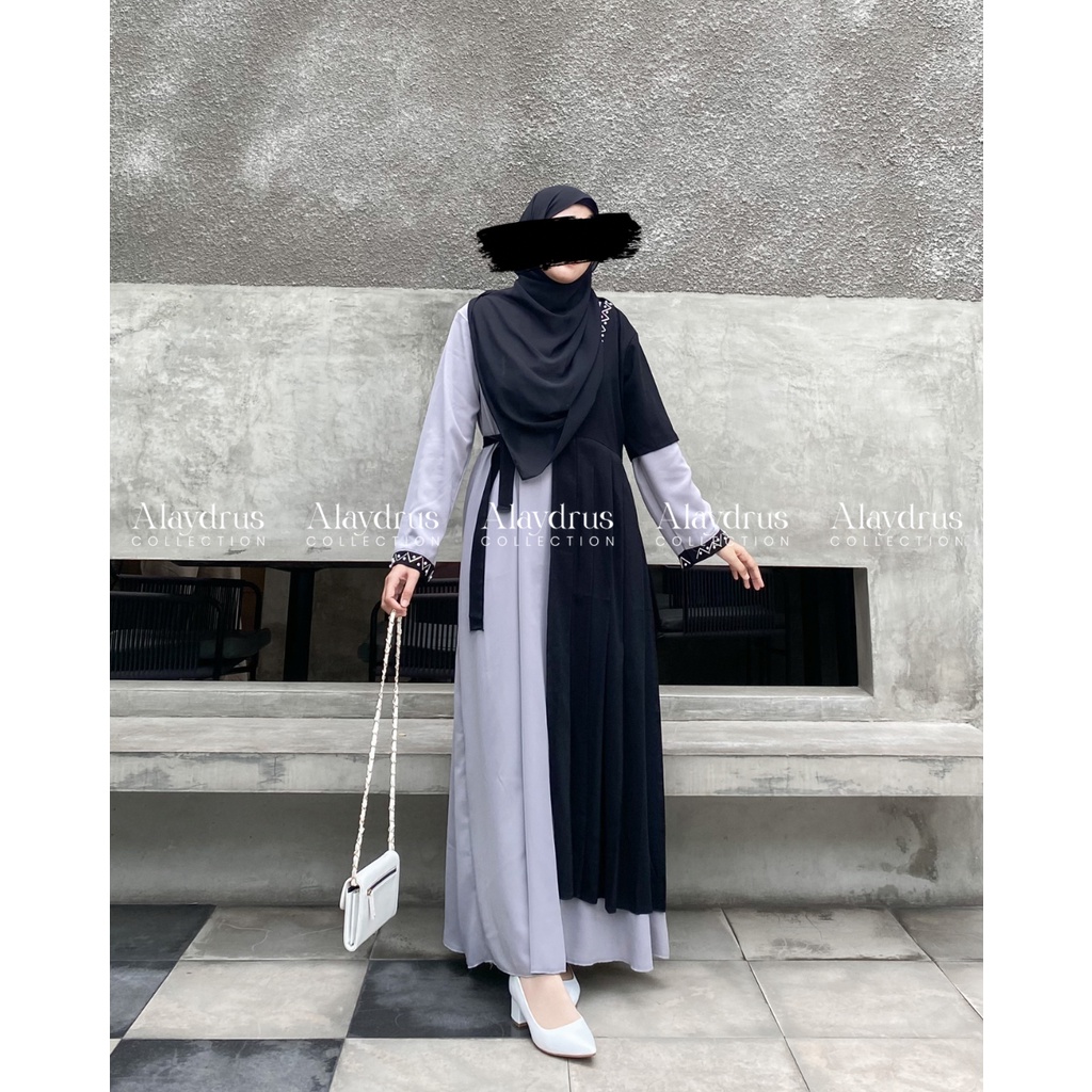 Abaya Gamis Dress Wanita Muslimah Murah Bahan Jetblack Premium Kombinasi Wolfis 903