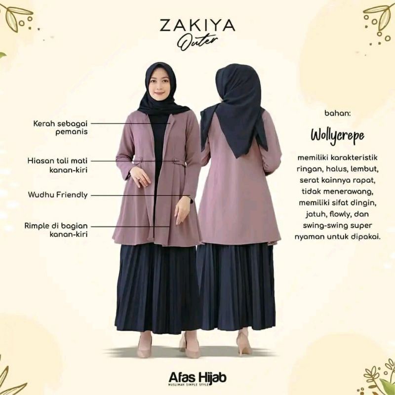 Zakiya Outer by Afas Hijab Blazer Lengan Panjang - Navy Ukuran S