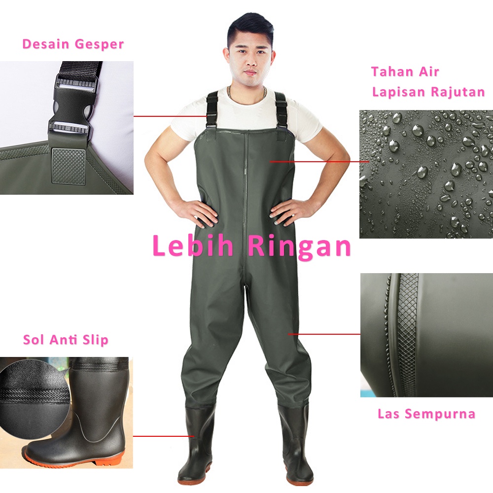 Sepatu Boot Karet Petani Sawah Panjang Celana Safety Wader Pants Anti Air
