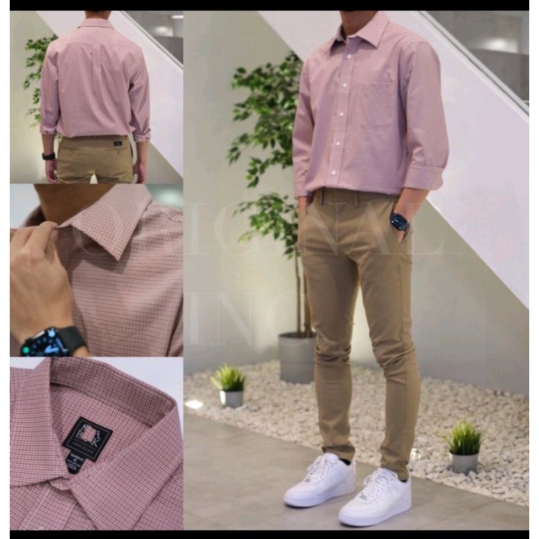 Kemeja Kerja Kantor Jos. A. Bank Original Traveler Collection LS Shirt Red Gingham JOS-LSS-01 - XL H