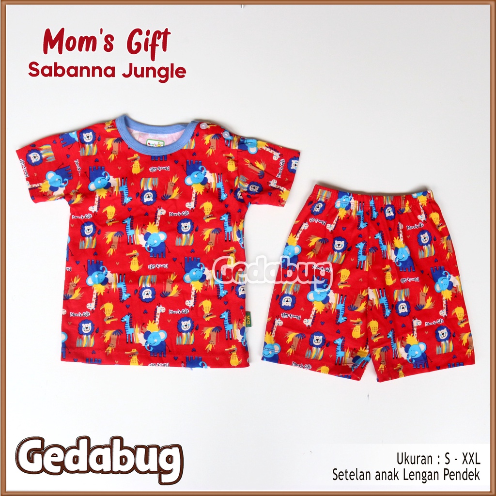 Setelan PENDEK Moms Gift Sabanna Jungle | Setelan Anak motif lucu kancing Pundak | Gedabug