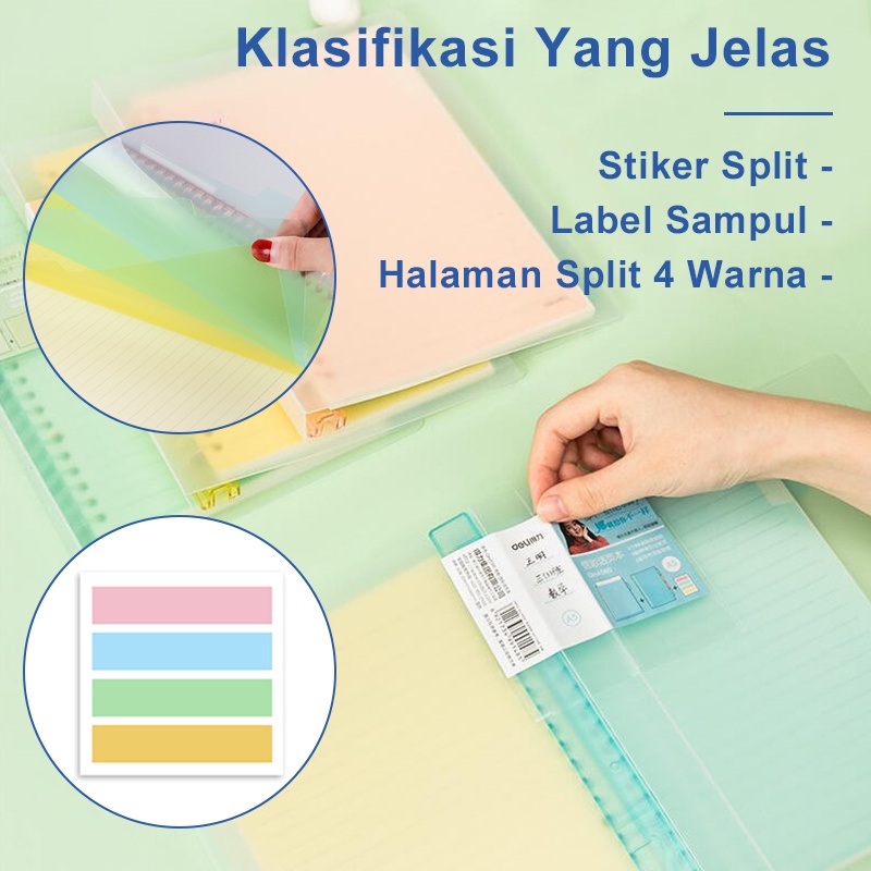 Deli Binder B5 A5 Isi Binder Clip Notebook 60 Lembar 80g Kertas Tas PP Binder Lucu Buku Catatan Loose Leaf