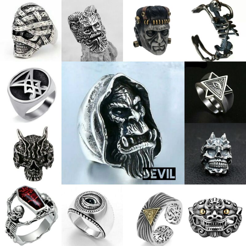 Cincin pria tengkorak punk style men ring skull horror devil series