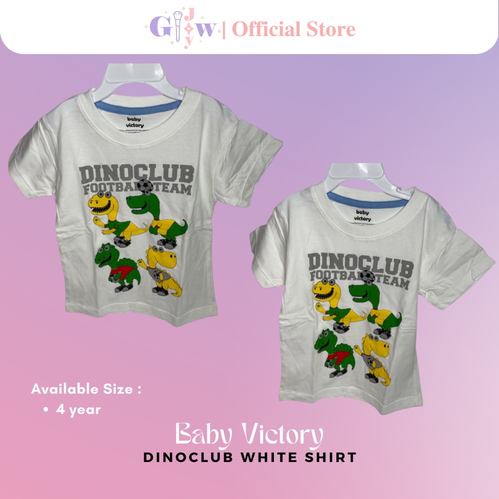 A5029 BABY VICTORY dinoclub white shirt / baju anak kecil bayi remaja girl bodysuit jumper pakaian perempuan laki laki cowo cewe cewek cowok kemeja overall lucu unik imut gemas gemes murah sisa ekspor export kaos kaus