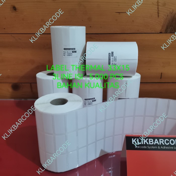 

STIKER LABEL BARCODE 33X15 MM 3 LINE THERMAL 33 X 15 MM CORE 1 " 5000P