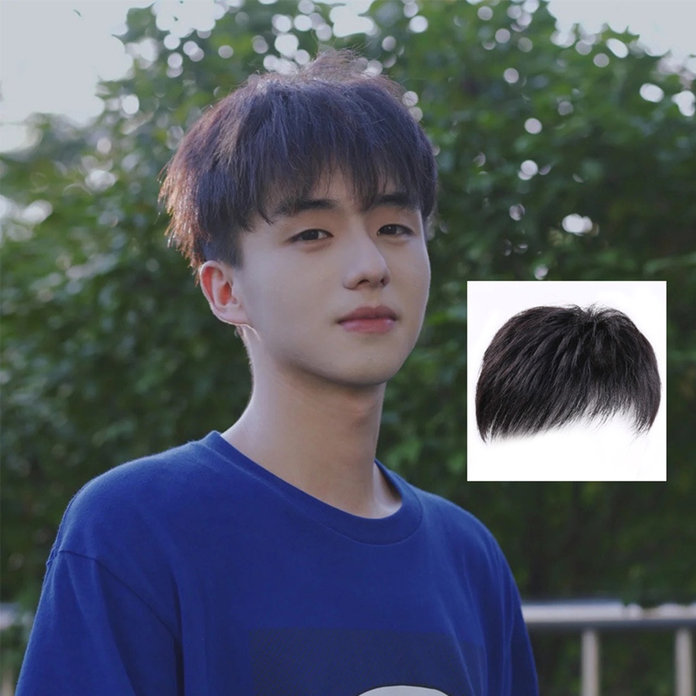 [COD Tangding] Wig Rambut Pendek Lurus Pria Alami Tampan Rambut Patch Wig Aksesoris