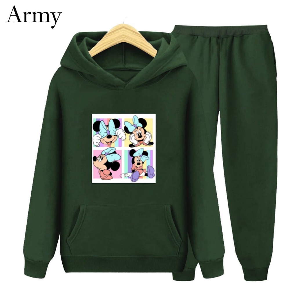 Hzl_outfit Setelan Hoodie Sweater Mini Mouse Anak Perempuan S.M.XL